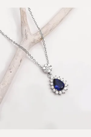 GIVA 92.5 Sterling Silver Silver-Plated Artificial Stones Studded Pendants With Chains