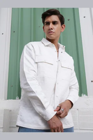 LocoMotive Men Premium Dobby Textured Solid Utility Pocket Regular Shirt