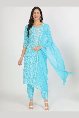 Divena World Floral Printed Gotta Patti Pure Cotton Straight Kurta with Trousers & Dupatta