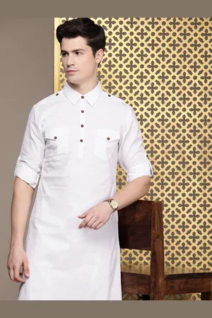 House of Pataudi Jashn Men Pure Cotton Pathani Kurta with Salwar