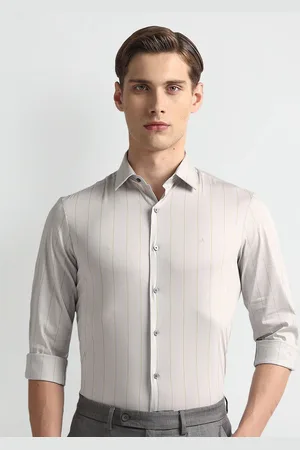 Arrow Slim Fit Vertical Stripes Twill Spread Collar Long Sleeves Formal Shirt