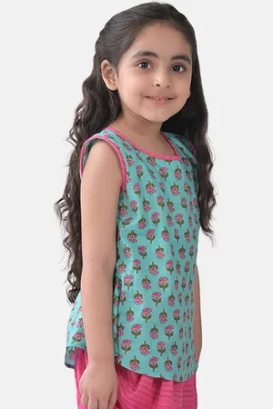 Sangria Girls Floral Printed Sleeveless Pure Cotton Top