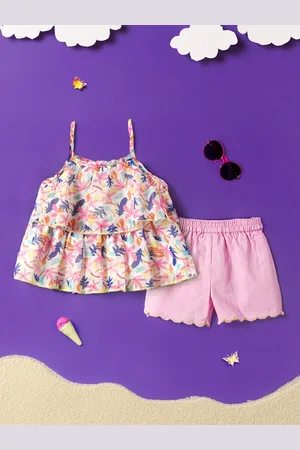 Nauti Nati Girls Floral Printed Shoulder Straps Top with Shorts
