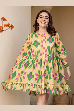 Ambraee Abstract Printed Cotton Flared A-Line Dress