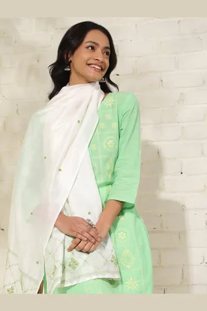 Fabindia Floral Embroidered Cotton Silk Chikankari Stole