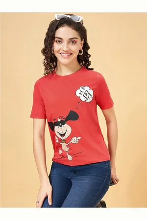 PEOPLE Red Graphic Printed Pure Cotton T-shirt