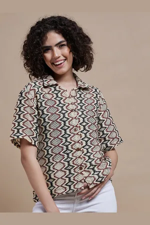 Roadster The Lifestyle Co Printed Cotton Relaxed-Fit Crochet Casual Shirt