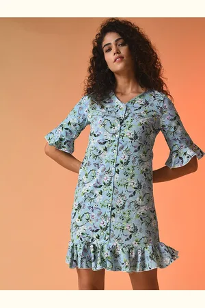 Campus Floral Print Bell Sleeve A-Line Dress