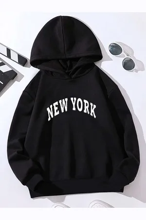 Stylecast Girls Black & White Typography Printed Hooded Pullover