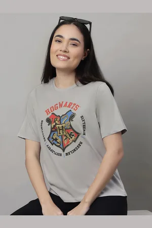 Free Authority Women Harry Potter Hogwarts Typography Print Relaxed Fit Pure Cotton Tshirt