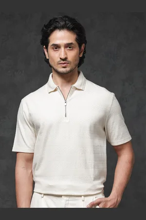 RARE RABBIT Men Clion Clion Regular Fit Zip Polo Collar T-Shirt