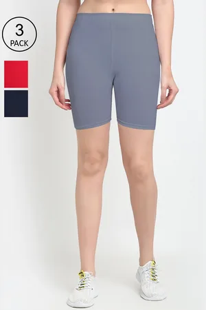 Jinfo Women Red & Grey Set Of 3 Biker Shorts