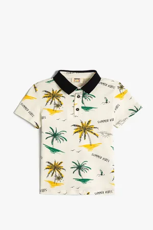 Koton Boys Tropical Printed Polo Collar Cotton T-shirt