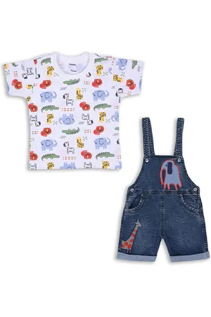 Wish Karo Boys Printed Pure Cotton T-shirt & Dungarees