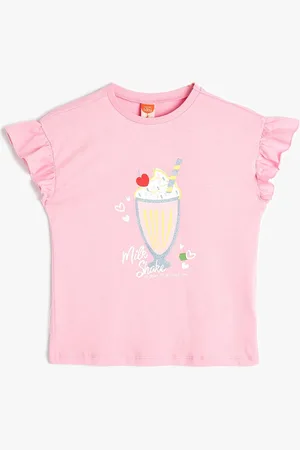 Koton Girls Round Neck Flutter Sleeves Printed Cotton T-shirt