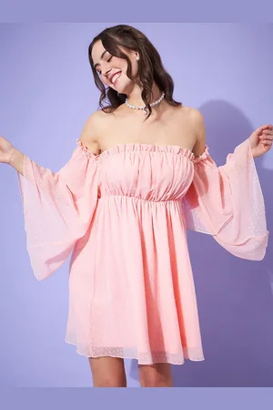 Berrylush Self Design Off-Shoulder Ruffled A-Line Dress