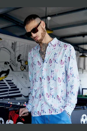 Campus Classic Fit Abstract Printed Spread Collar Long Sleeves Casual Shirt