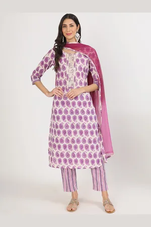 Divena World Paisley Printed Pure Cotton Straight Kurta with Trousers & Dupatta