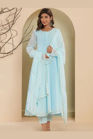 HOUSE OF JAMOTI Pleated Anarkali Kurta With Trousers & Dupatta