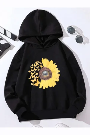 Stylecast Girls Black Printed Hooded Pullover Sweatshirt