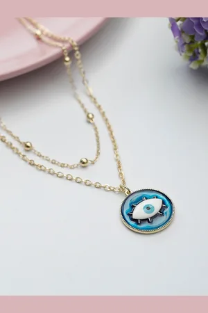 Priyaasi Gold-Plated & Blue Brass Layered Evil Eye Pendant Necklace