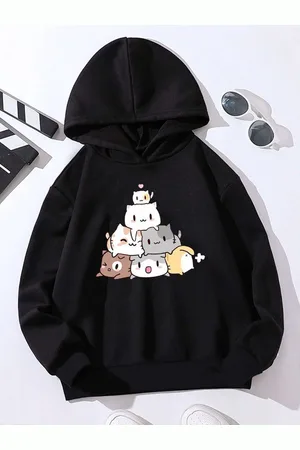 Stylecast Girls Black Graphic Printed Hooded Sweatshirt