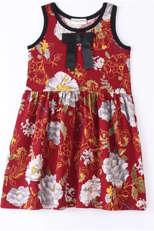 CrayonFlakes Girls Floral Print Sleeveless Pleated Fit & Flare Dress