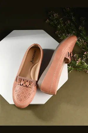 DressBerry Peach Coloured Laser Cut Embellished Ballerinas