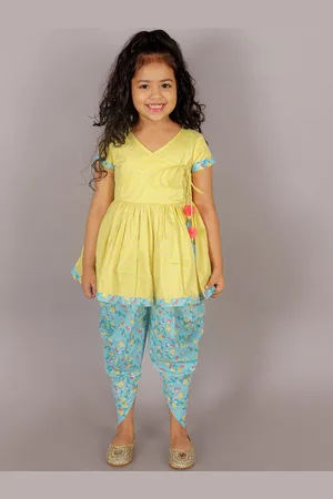 LIL DRAMA Girls Floral Printed Regular Pure Cotton Kurti with Dhoti Pants