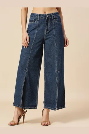 HJ HASASI Women Comfort Wide Leg High-Rise Front Slit Jeans