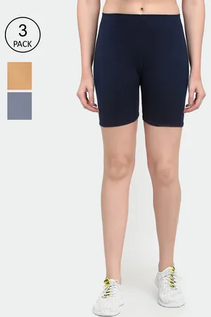 Jinfo Women Grey & Beige Cycling Shorts Pack Of 3