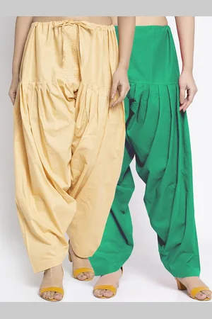 Jinfo Women Beige & Green Pack Of 2 Solid Cotton Salwar