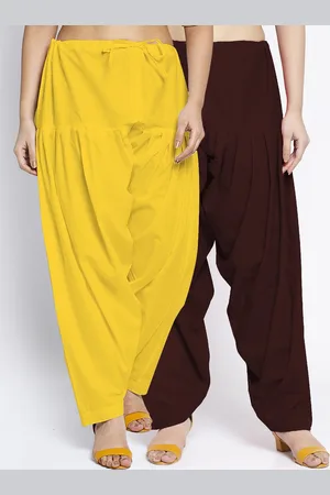 Jinfo Women Pack Of 2 Yellow & Brown Loose Fit Solid Cotton Salwar