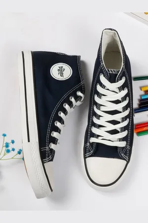 Roadster The Lifestyle Co. Women Navy Blue Red Comfort Insole Canvas High-Top Sneakers