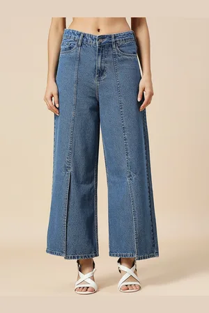 HJ HASASI Women Comfort Slit Wide Leg High-Rise Jeans