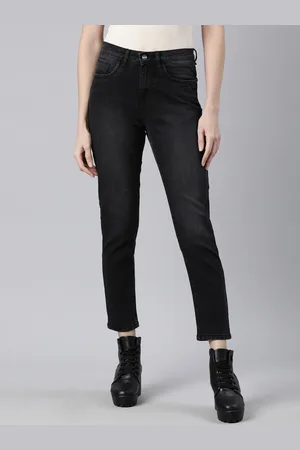 Mast & Harbour Women Black Boyfriend Fit Light Fade Cropped Jeans