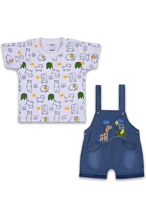 Wish Karo Boys Printed Pure Cotton T-shirt & Dungarees
