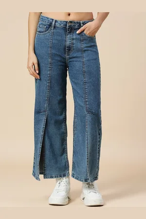HJ HASASI Women Comfort Slit Wide Leg High-Rise Jeans