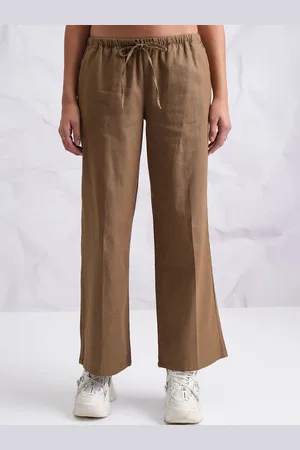 Buy Tokyo Talkies Beige Straight Fit Trouser for Women Online at