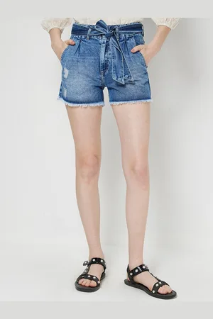 COVER STORY Women Washed Slim Fit Tie Up Denim Short