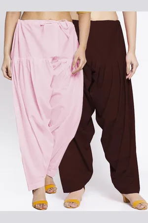 Jinfo Women Pack Of 2 Pink & Brown Solid Cotton Salwars