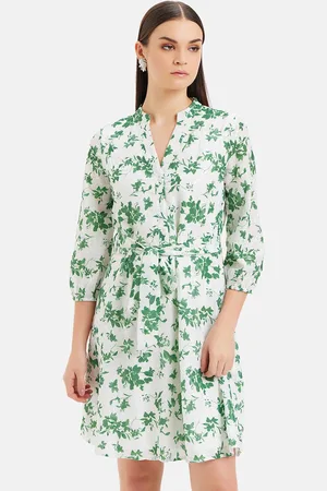 Kazo Floral Printed Mandarin Collar A-Line Opaque Casual Dress