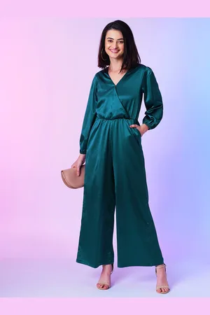 Globus Teal Green Wrap Neck Wide-Leg Party Jumpsuit