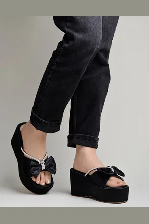 Shoetopia Embellished Open Toe Platform Heels With Bow