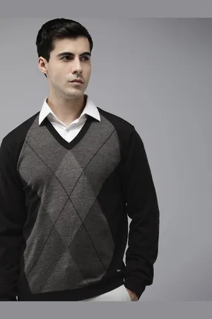 Park Avenue V-Neck Argyle Colourblocked Pullover Sweaters