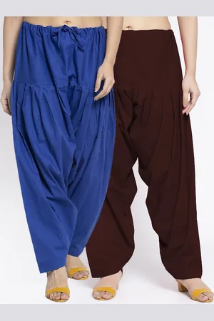 Jinfo Women Pack Of 2 Blue & Brown Loose Fit Solid Cotton Salwar