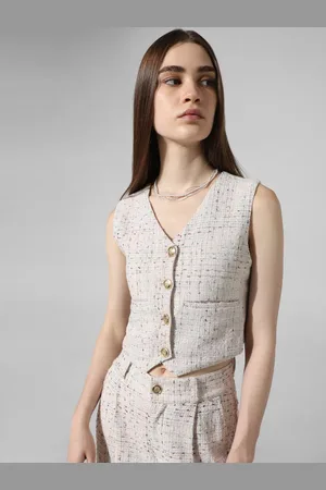 ONLY Self Design V-Neck Pure Cotton Waistcoat