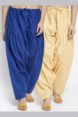 Jinfo Women Pack Of 2 Blue & Beige Solid Pure Cotton Salwars