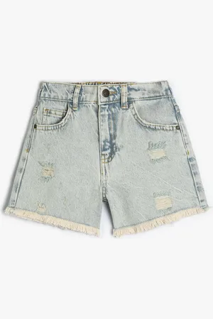 Koton Girls Washed Pure Cotton Denim Shorts