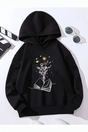 Stylecast Girls Black Printed Hooded Pullover Sweatshirt
